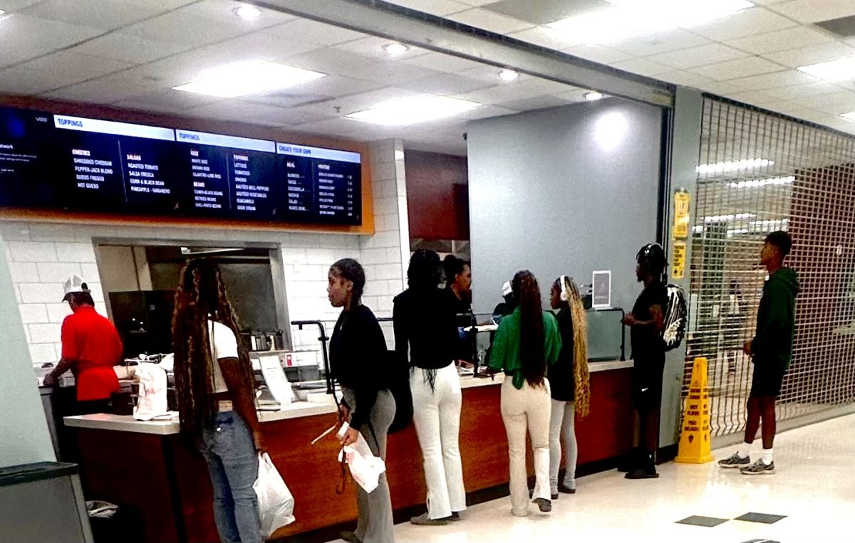 The above picture is of students in line at the new dining venue Habaneros